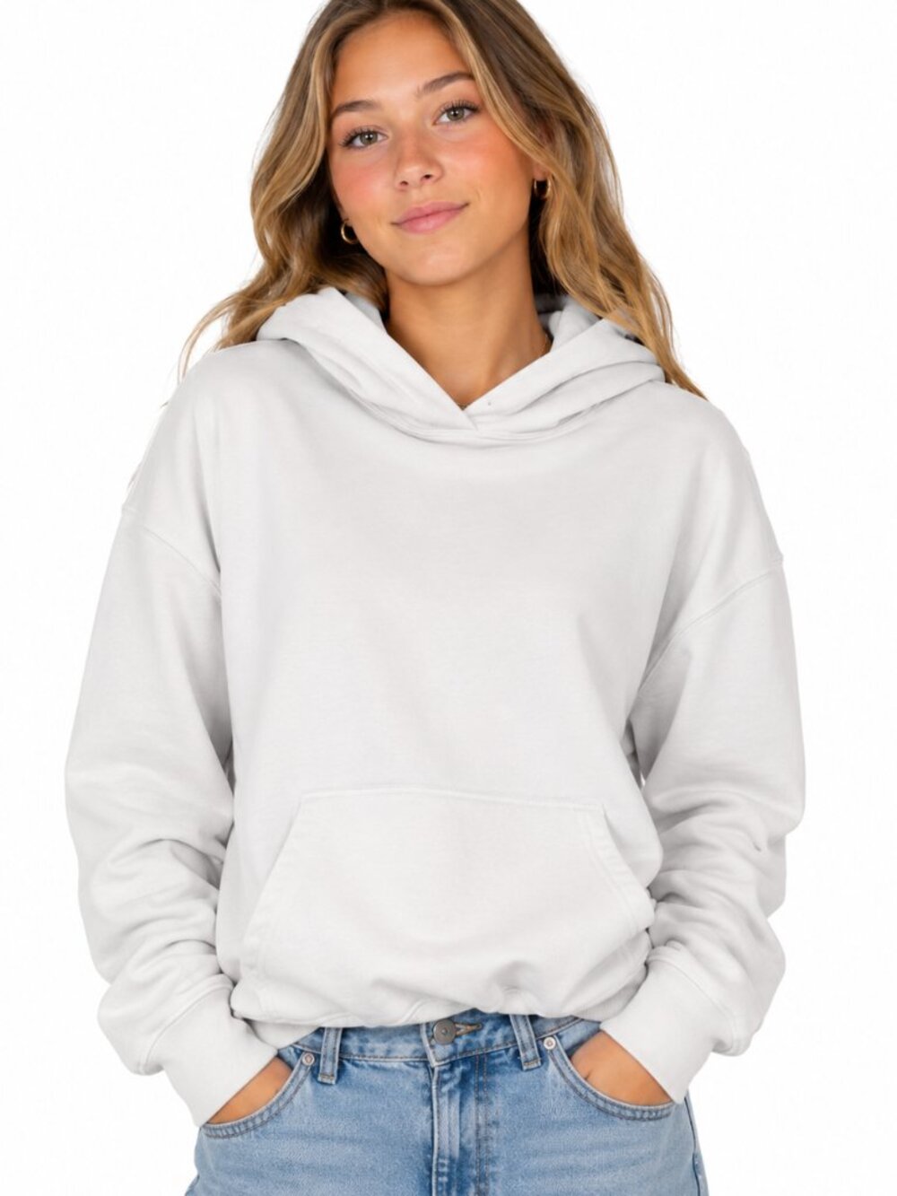 Hollister White Hoodie Sweatshirt Women Size XL Oversized Fleece